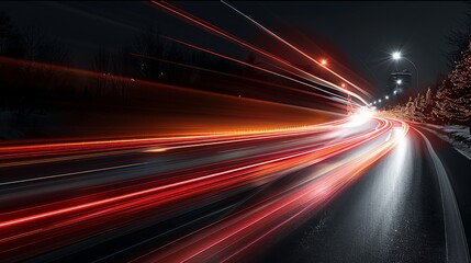 Poster - Flowing Light, Red Lines, Black Background, mystical, luxury and modern. Generative AI.