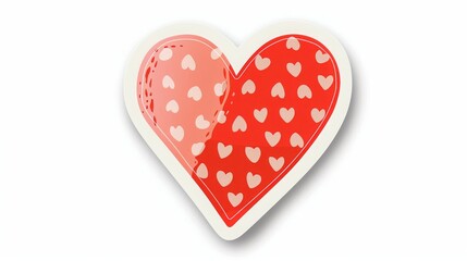 Wall Mural - flat sticker design, red heart, love, thick bold white outline, white background, 16:9