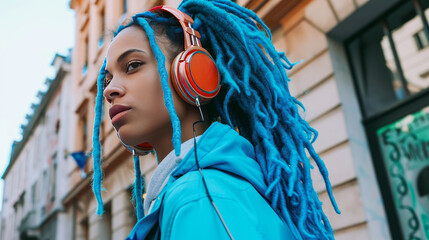 urban woman with sports clothes and headphones on the street