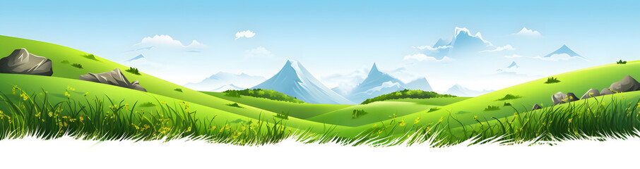 Wall Mural - Green mountains, curved hills of grass illustration