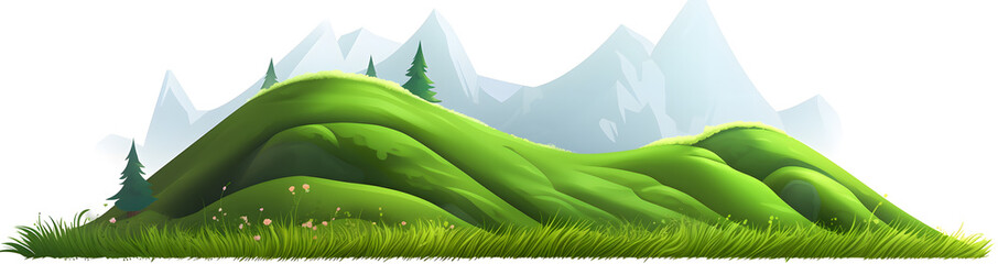 Wall Mural - Green mountains, curved hills of grass illustration