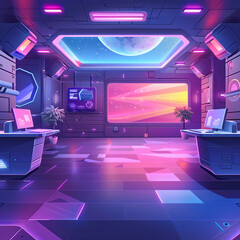 Wall Mural - futuristic interior of the room with neon lights. vector illustration
