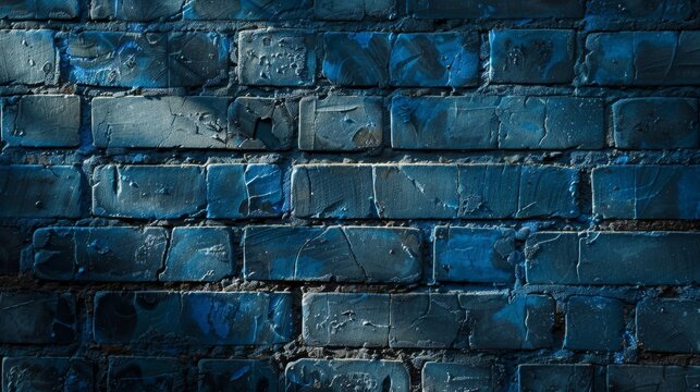 A textured blue brick wall with varying shades and shadows, creating a rustic and artistic background for various design projects.