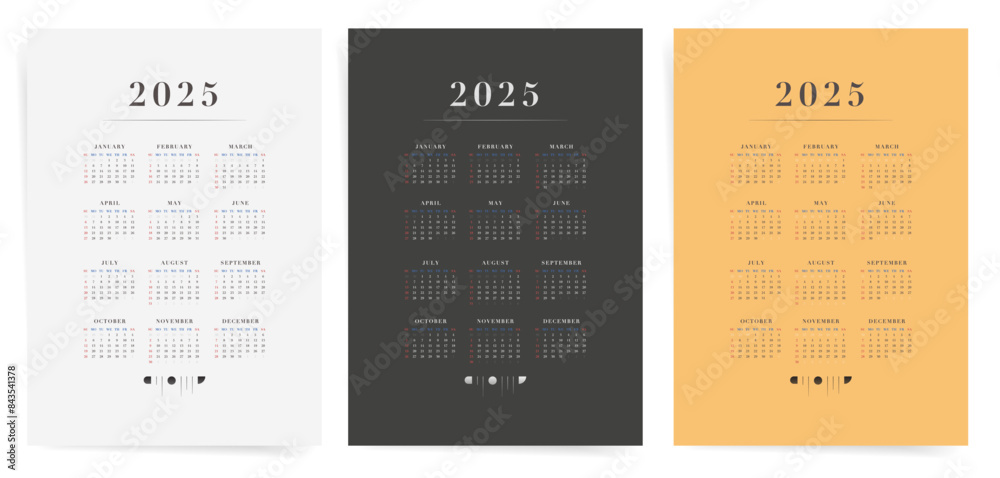 Elegant Minimalist 2025 Calendar Trio of White, Black and Yellow One ...