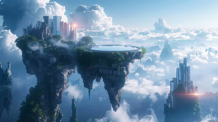 Wall Mural - fantasy alien planet and city. 3d rendering. mixed media