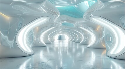 Poster - Design a futuristic exhibition hall, very spacious. Generative AI.