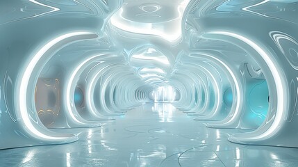 Poster - Design a futuristic exhibition hall, very spacious. Generative AI.