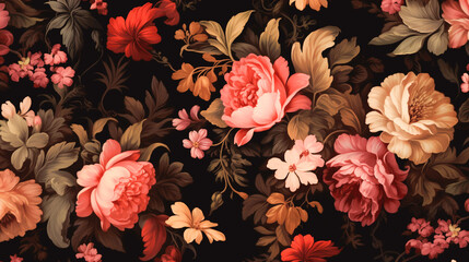 beautiful floral elegant swirls damask fabric seamless pattern of hand drawn flowers with decorative