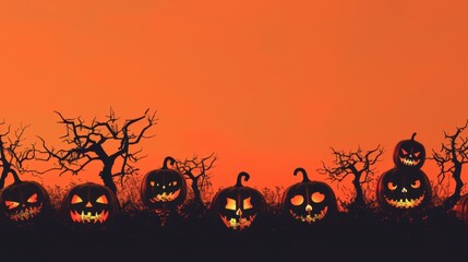 Wall Mural - Halloween Pumpkins and Bare Trees Silhouette