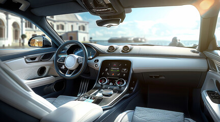 Poster - Car interior, daytime. Generative AI.