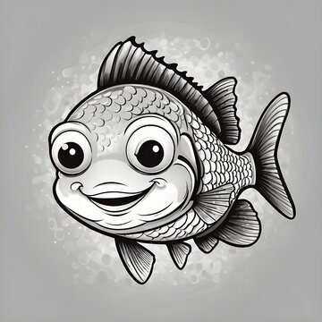 black and white, perfect for colouring book for baby, cartoon style, less elements, vector illustration, clean line, thin lines, fish