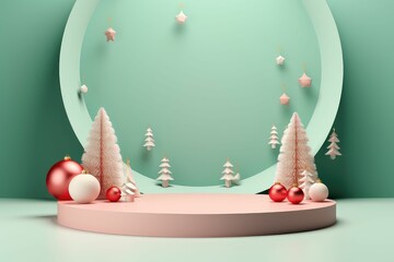 Wall Mural - Pastel Circle podium decoration with scene Christmas themes. christmas 3d background products minimal podium , Christmas showcase. Cosmetic and fashion. 3d illustration. 3d render.