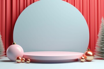 Wall Mural - Pastel Circle podium decoration with scene Christmas themes. christmas 3d background products minimal podium , Christmas showcase. Cosmetic and fashion. 3d illustration. 3d render.