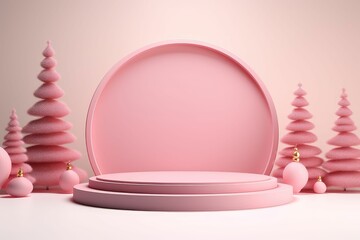 Wall Mural - Pastel Circle podium decoration with scene Christmas themes. christmas 3d background products minimal podium , Christmas showcase. Cosmetic and fashion. 3d illustration. 3d render.