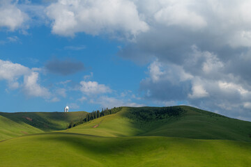 Wall Mural - A picturesque high mountain plateau in the southeast of Kazakhstan in early summer