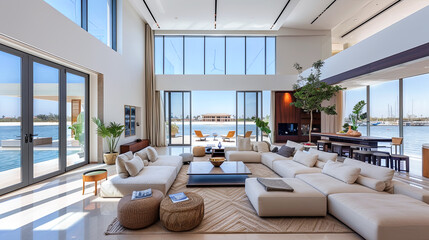 Poster - Luxury living room with panoramic view of the beach