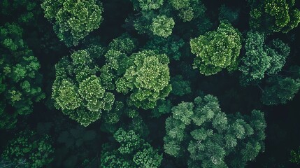 Canvas Print - Aerial view  forest canopy absorbing co2 with green trees for carbon neutrality and zero emissions