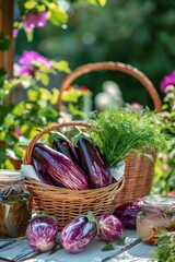 Wall Mural - Eggplant preservation on the table. Selective focus