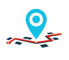 Wall Mural - Waypoint marker on route from your location to destination. Concept guidebook, navigator in the city. Blue map location symbol, sign or navigation locator. Vector illustration