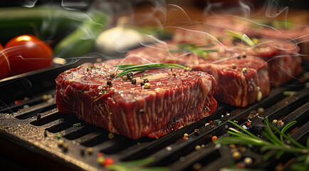 Wall Mural - Close-up of Fresh beef prepared to make steak. Generative AI.