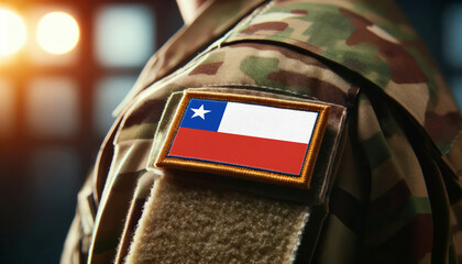 Wall Mural - A soldier's uniform with the Chile flag patch, symbolizing patriotism and service to the nation