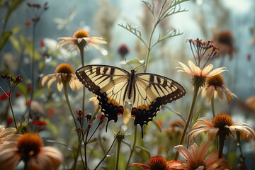 Poster - a butterfly as it flits from flower to flower