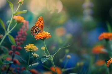 Poster - a butterfly as it flits from flower to flower