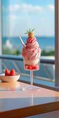 Wall Mural - strawberry ice with ice cone and decoration, background