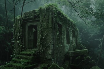 Poster - the remnants of an ancient stone structure hidden within the forest