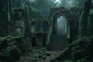 Poster - the remnants of an ancient stone structure hidden within the forest