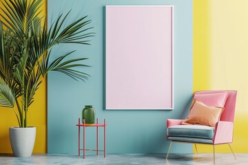 Aufkleber - Interior wall with modern design and decorative frame. A blank canvas for creative home styling. Minimal and trendy, perfect for living spaces and studios. Scandinavian inspired