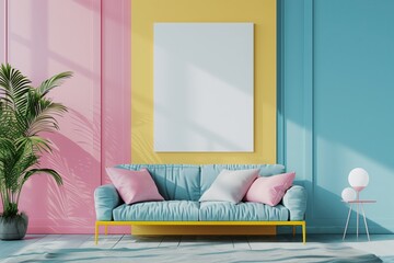 Aufkleber - Modern interior room design with white walls and furniture. Comfortable and stylish, perfect for luxury living spaces. Bright and contemporary, with a touch of Scandinavian