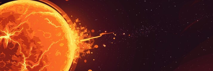 Poster - Artistic representation of the sun with solar flares and magnetic storms. Depicts the sun's powerful energy and its effects on space weather.