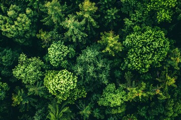 Canvas Print - Aerial view of forest canopy absorbing co2, green trees for carbon neutrality and zero emissions