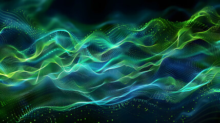 Wall Mural - Sound wave pattern element with green and blue digital curves.