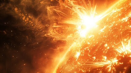 Poster - Vivid solar flare and intense magnetic storm on the sun's surface. Illustration of solar activity's influence on Earth's geomagnetic field