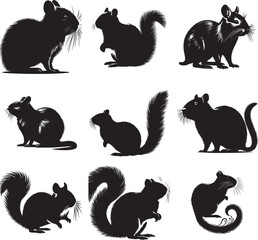 Wall Mural - Agouti silhouette, vector, Bundle Black and white background 