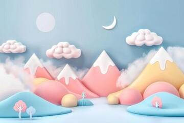 Sticker - Cute mountain background outdoors cartoon nature.