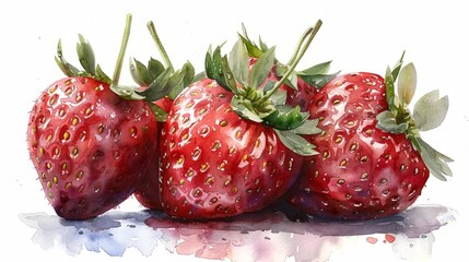 Wall Mural - Watercolor Strawberries Illustration. Hand-drawn fresh food design element isolated on a white background.