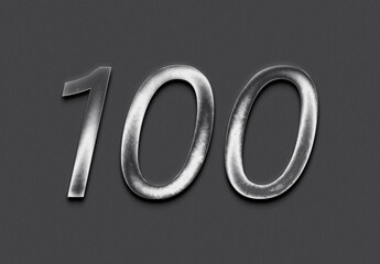 Chrome metal 3D number design of 100 on grey background.