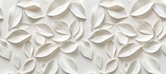 Poster - White wall with abstract leaf pattern.