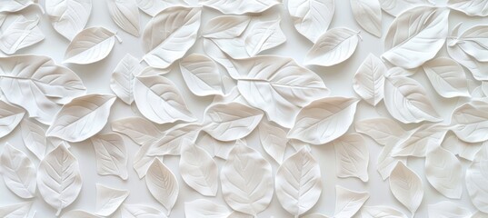Wall Mural - White wall texture background with leaves.