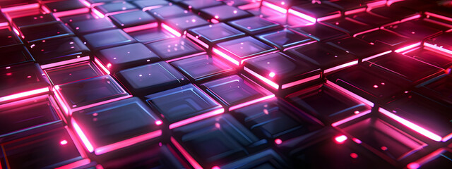 Poster - Abstract background with glowing cubes. 3d rendering, 3d illustration.