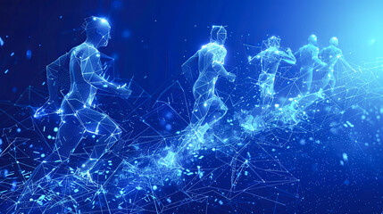 Poster - Abstract polygonal wireframe man running on a dark blue background