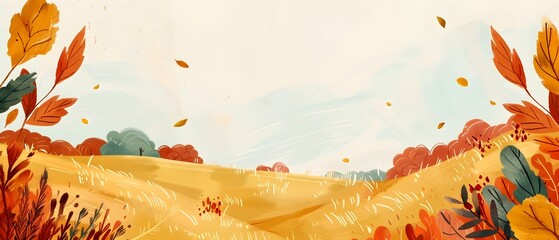 Wall Mural - Autumn Countryside Landscape with Blank Space for Mockup or Overlay