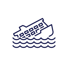 Poster - sinking ship line icon, accident at sea vector