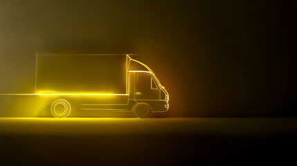 Wall Mural - A yellow truck is driving down a dark road. The truck is the main focus of the image, and it is moving quickly. The dark background and the bright yellow color of the truck create a sense of contrast