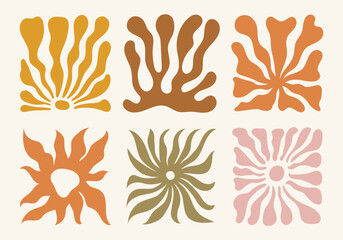Aufkleber - Vector illustration in simple wavy and groovy naive style, flowers and plants, floral botanic hand drawn design templates, frames and modern wall art prints, posters, placards, packaging, branding..