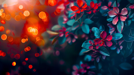 Sticker - A blurry image of flowers with a red background