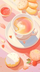 Wall Mural - Coffee cup and cookies on the plate saucer drink food.